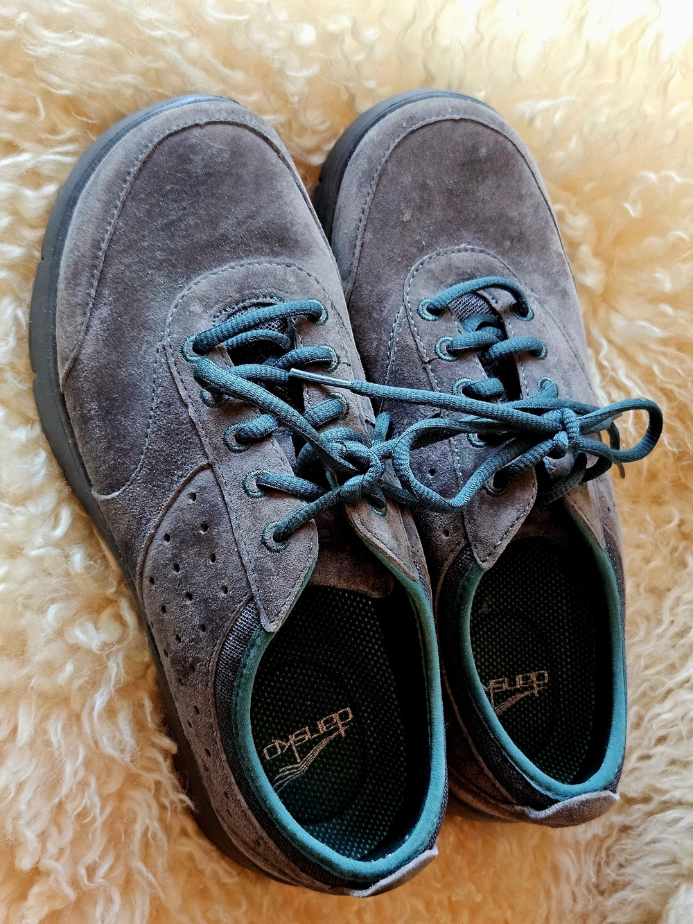 Dansko Women's Gray Suede Sneakers with Teal Accents Size 39